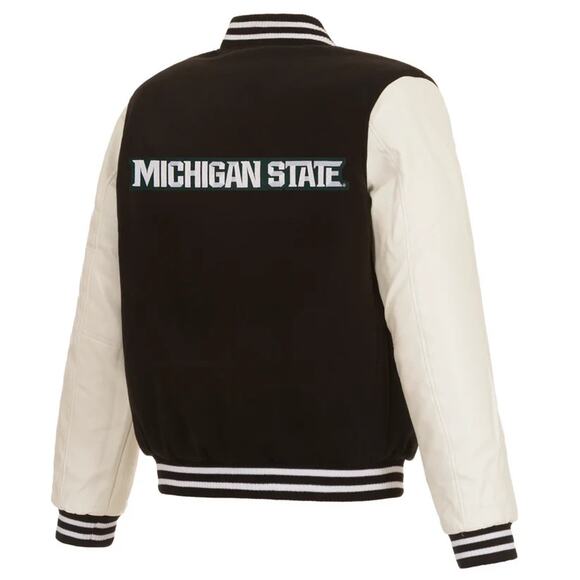 Michigan State University Reversible Fleece Jacket with Faux Leather Sleeves - Picture 1 of 5